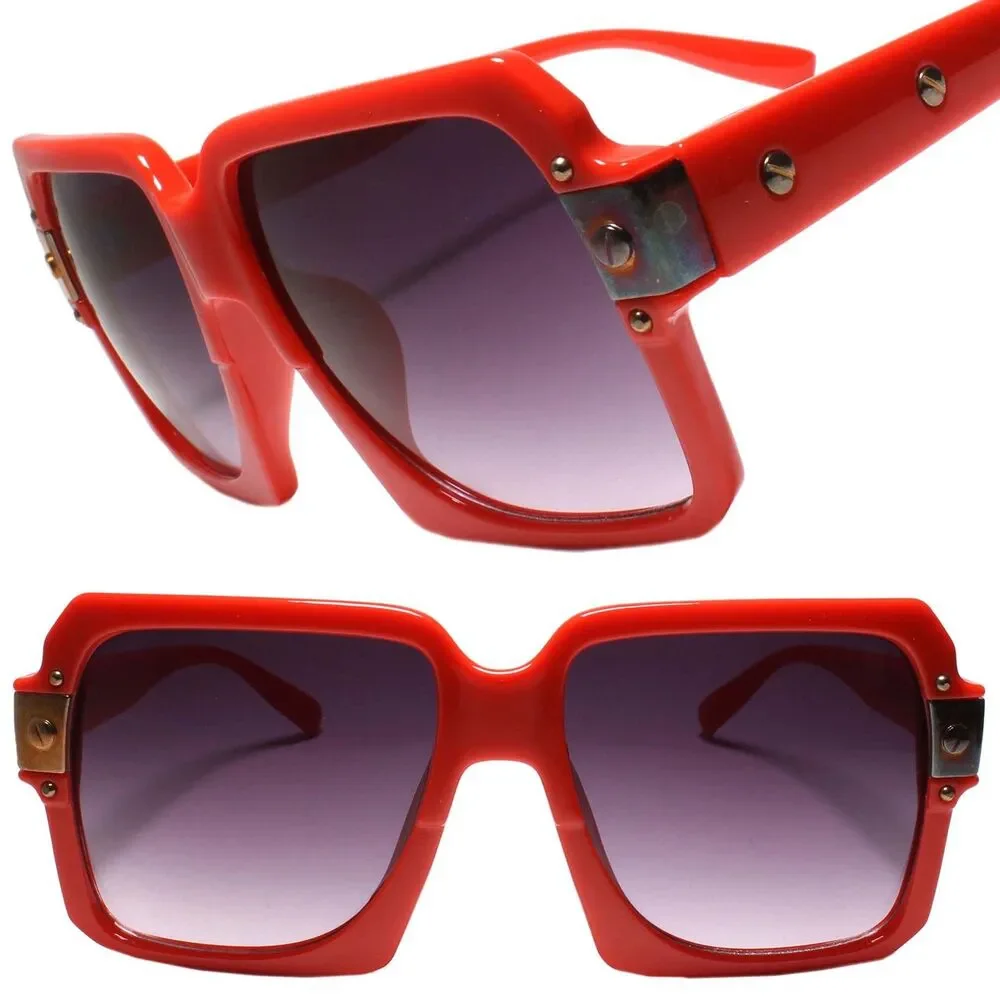 Classic 80s Vintage Gangster Hip Hop Rapper Style Sun Glasses Red Frame
